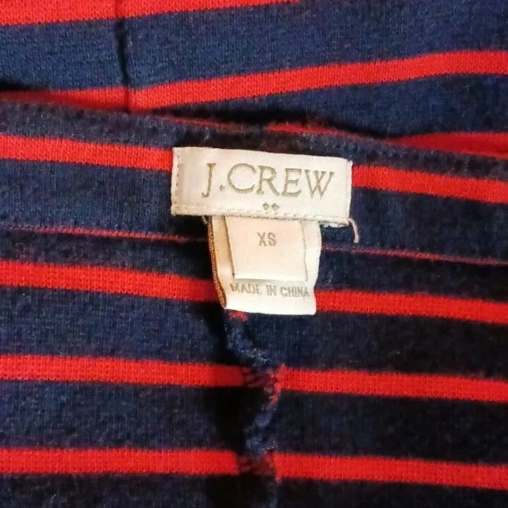 J Crew Womens Size XS Dress Red Navy Striped 3/4 Sleeve Casual Shift Cotton